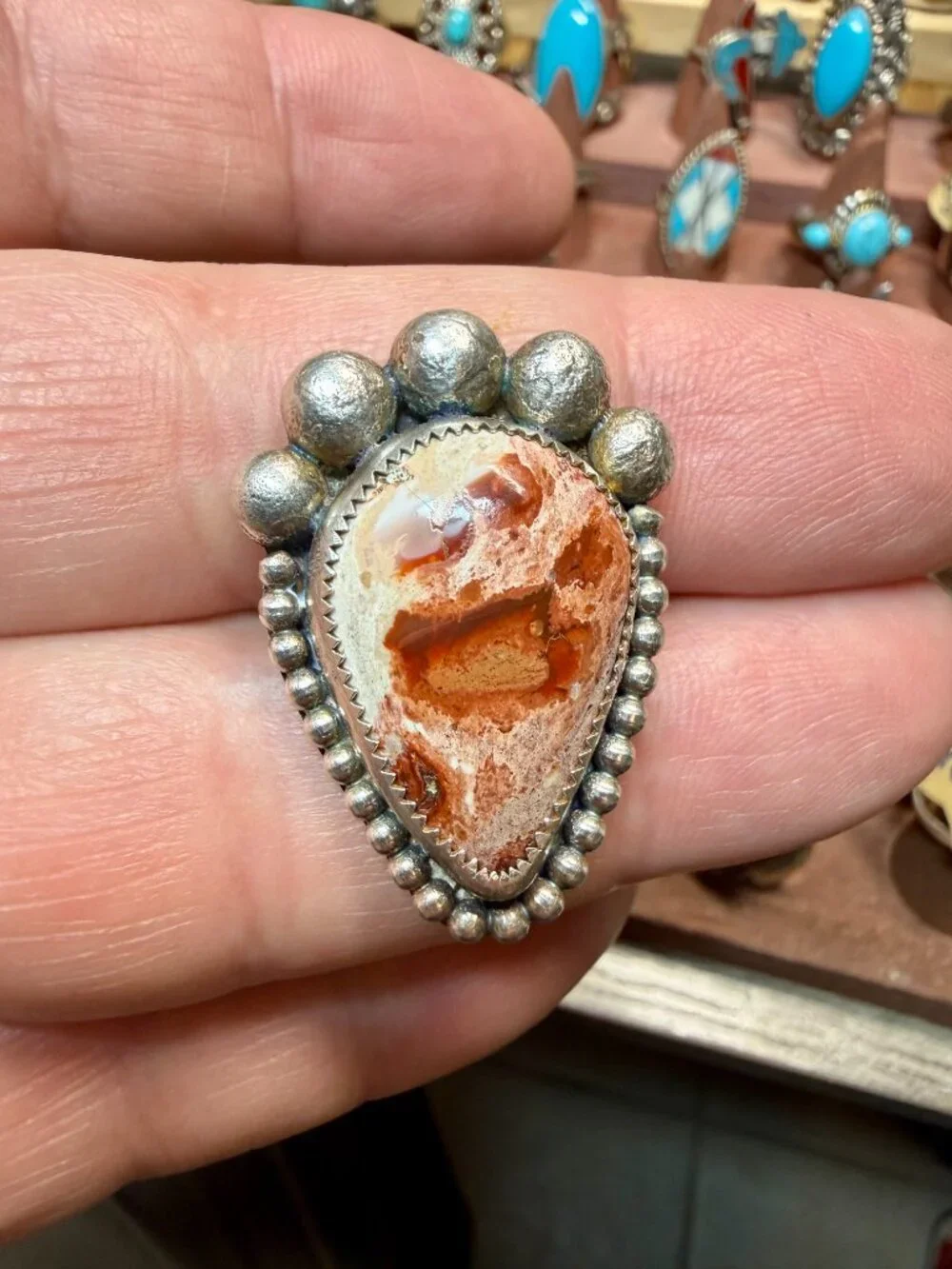 Sterling Steel Cantera Mexican Opal ring